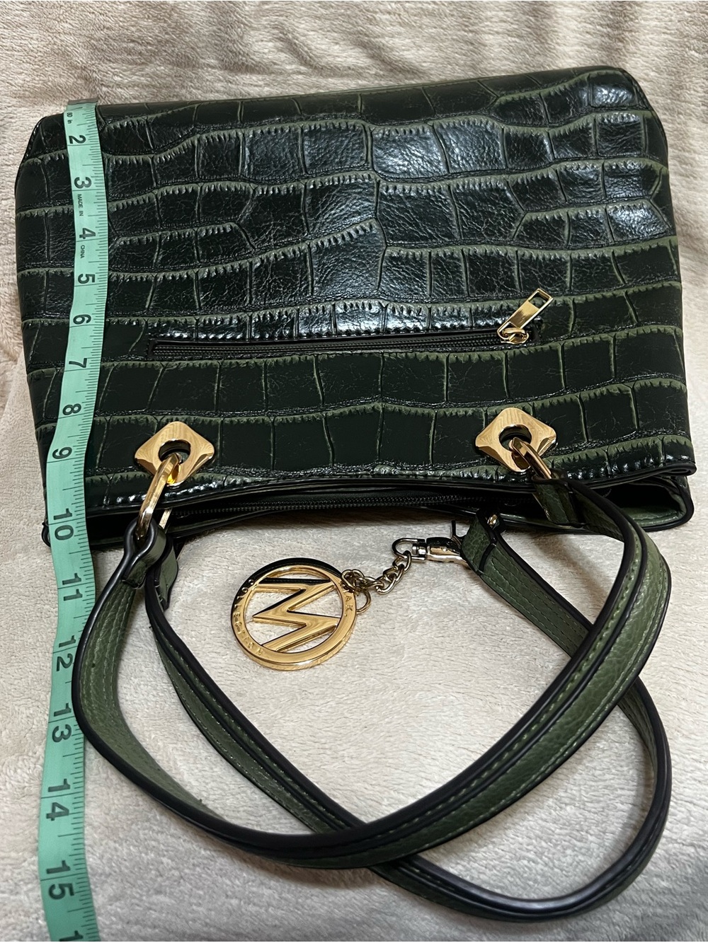 MKF Collection Vegan Leather Faux Croc Embossed Green Satchel Tote EUC - Picture 12 of 14